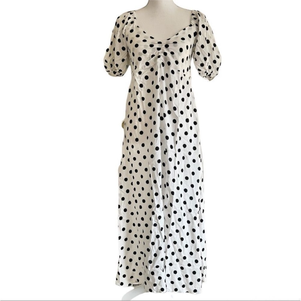 Faithfull the Brand Charlize Midi Dress Polka Dot Black White Medium MSRP $239
